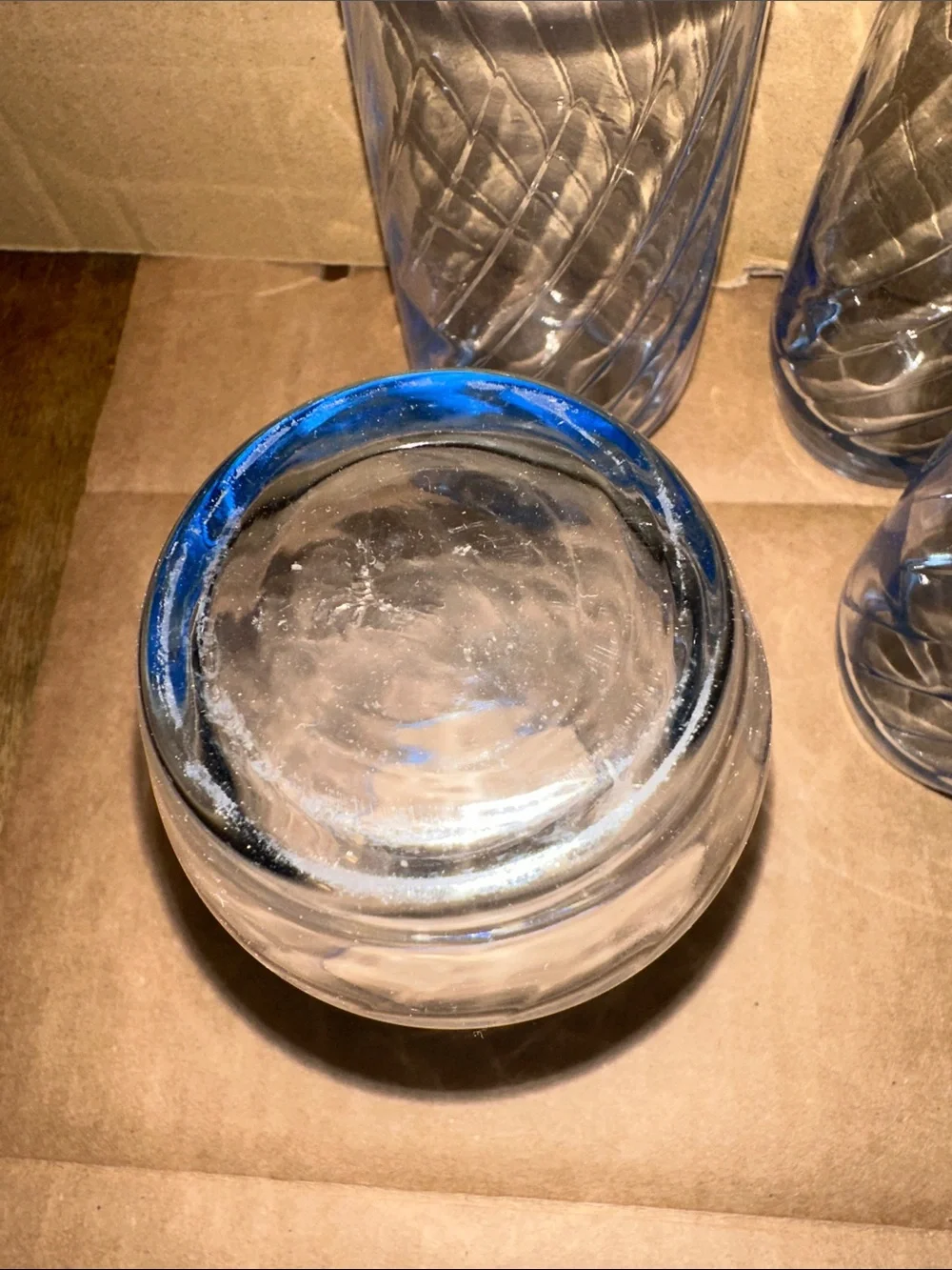 Set of 6 Libbey Swirl Optic Light Blue Tumbler Glasses